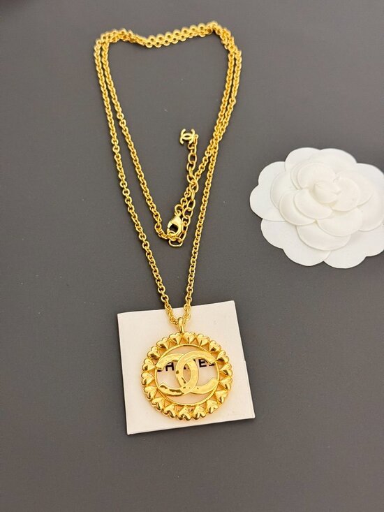 Chanel Vintage Style Textured CC Logo Pendant Necklace